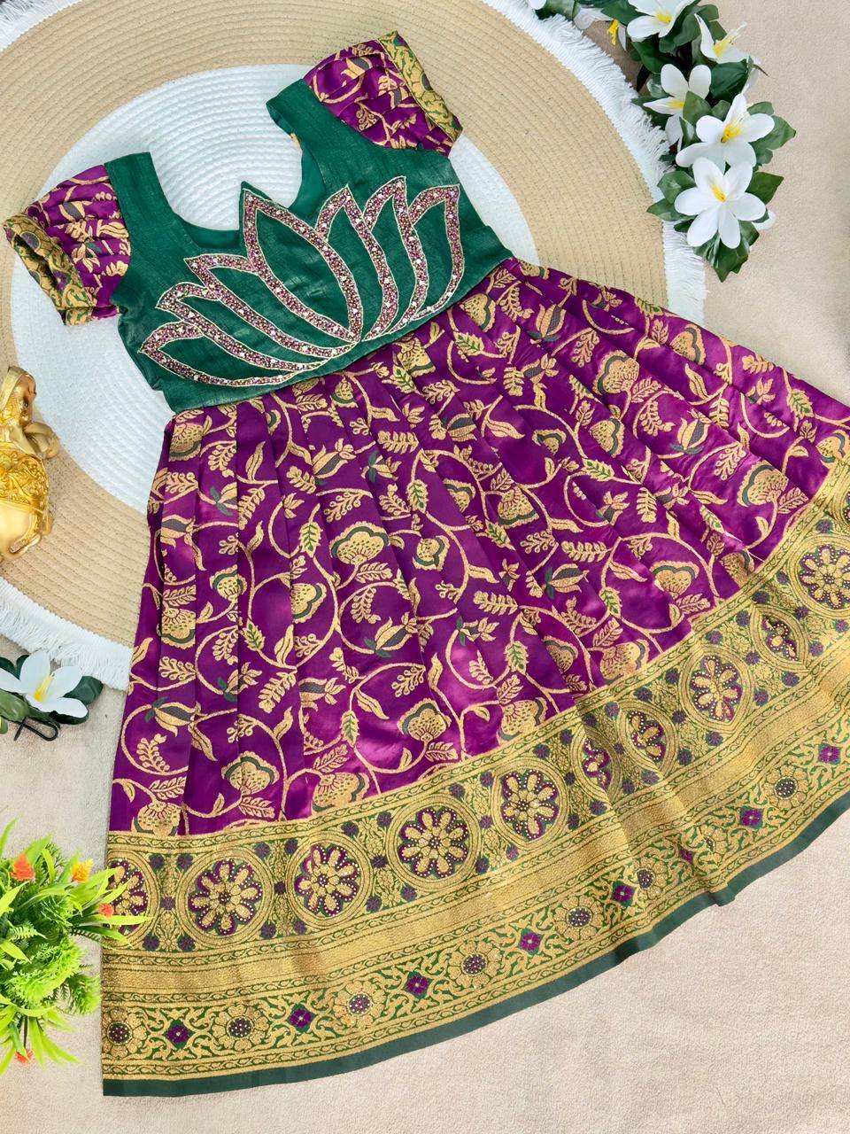 Lotus Frock Jaquard Silk Purple Bulk kids wear suppliers